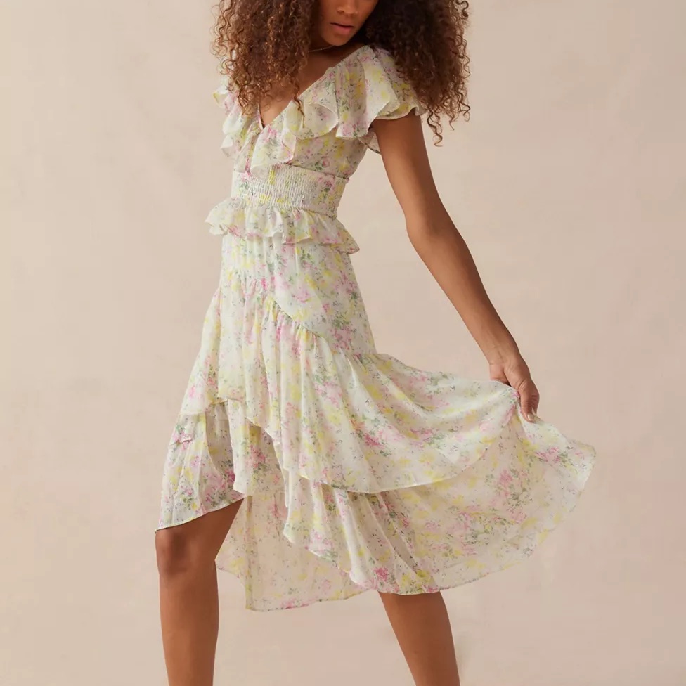 En Saison Bien Ruffle Floral Midi Dress, Nwt, Medium